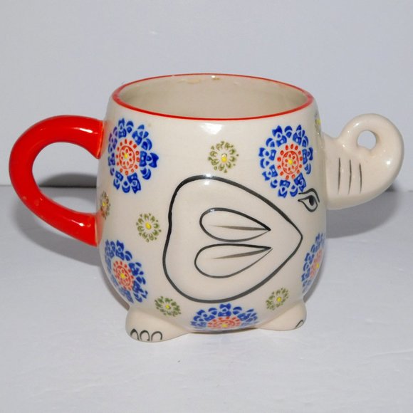 Yokohama studio Hand painted Figural White Blue Red  Elephant Mug 16 oz - Picture 1 of 9